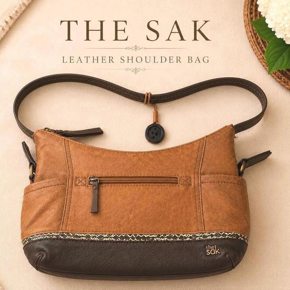 The Sak Leather Shoulder Bag | Brown & Black Leather Purse | Everyday Boho Cross